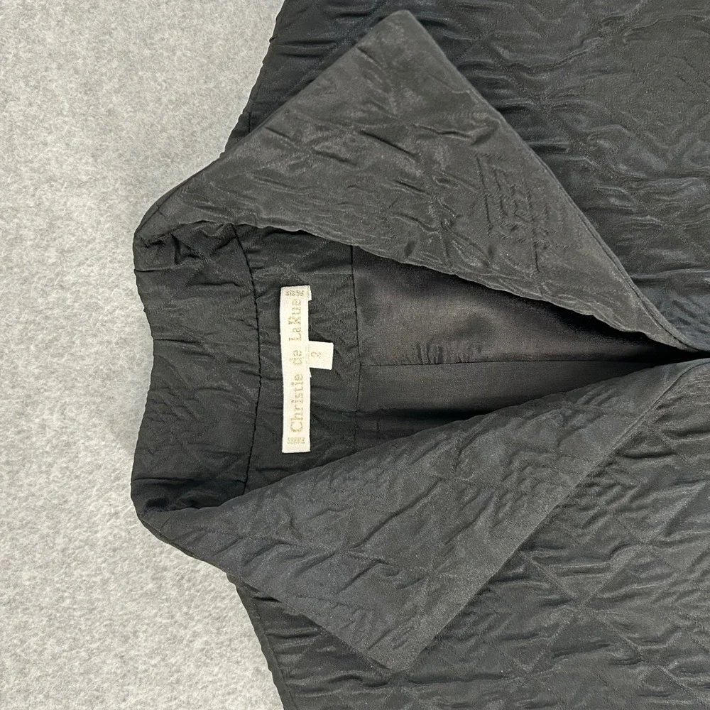 Christie‎ de la Rue Black Quilted Button Front Midi Coat Womens Size 2